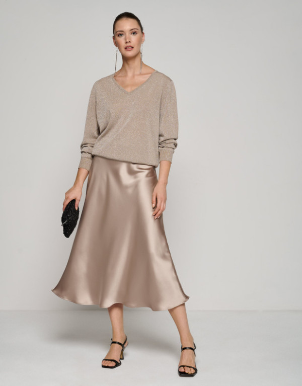 Falda midi satén visón